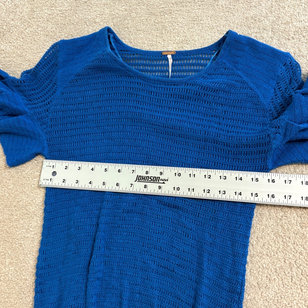 Free People Knit Women Top‎ Ruffle Sleeve Drawstring Blue Size S - Picture 6 of 8
